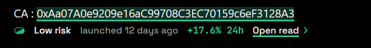 The Lens mark under a contract in a post: Low risk, launched 12 days ago, up 17.6% in 24 hours